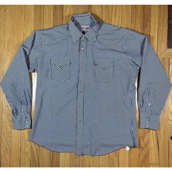 VTG H Bar C Ranchwear Permanent Press Pearl Snap Mens Long Tail Western Shirt - Picture 1 of 16